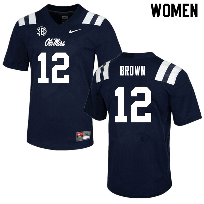Jakivuan Brown Ole Miss Rebels NCAA Women's Navy #12 Stitched Limited College Football Jersey QXU3458DV